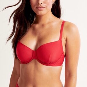 A&F Curve Love 90’s Underwire Red Ribbed Bikini Top Size Small S